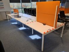 Eight Station White Steel Framed Double Sided Desk