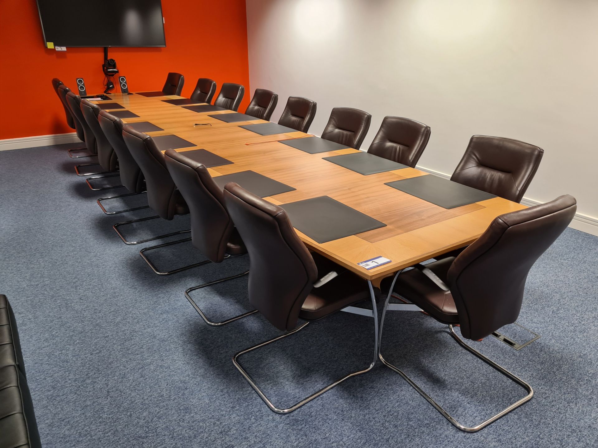 Four section Boardroom Table c/w 17 Black Leather