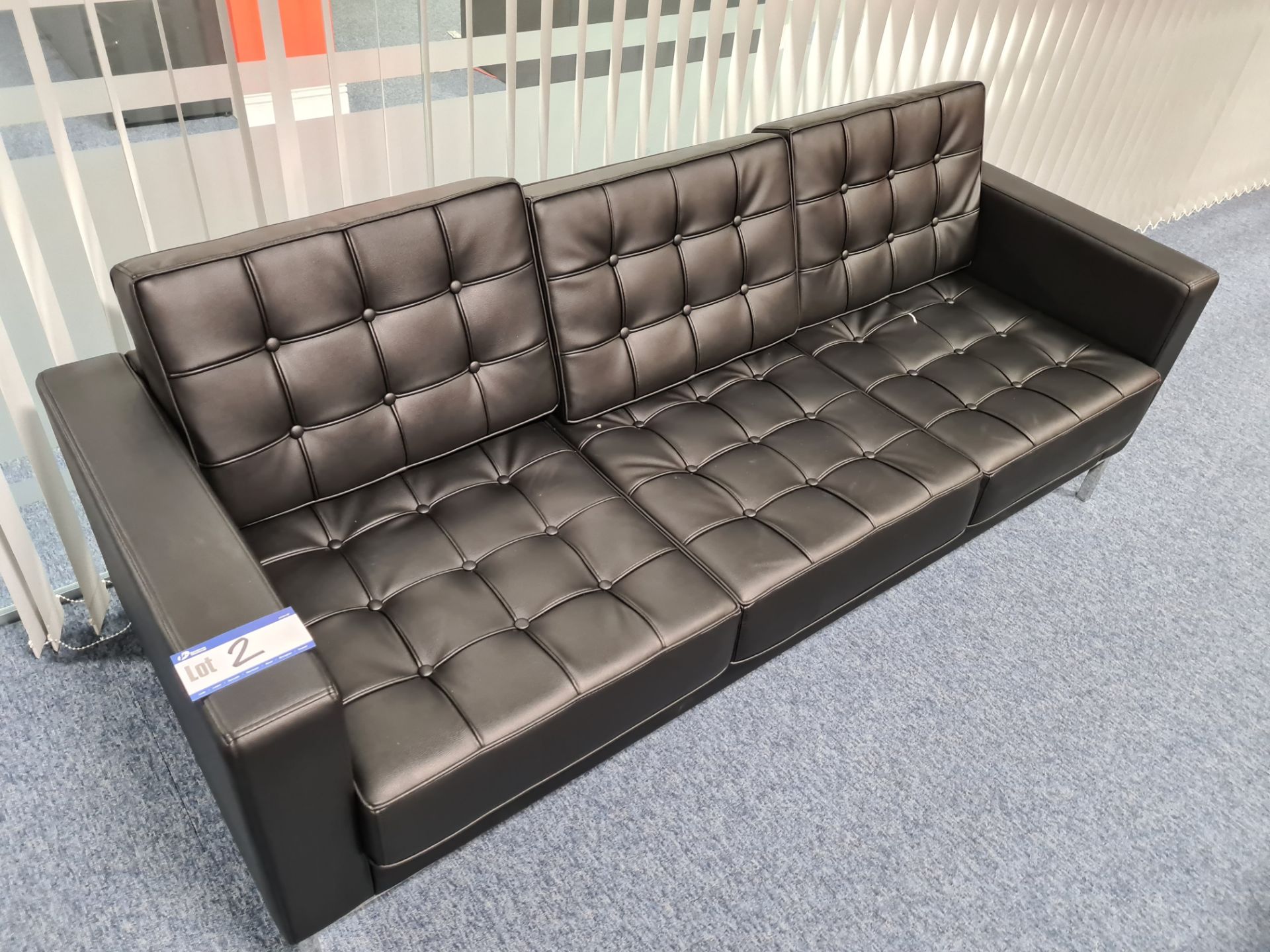 Three-Seater Black Leather Settee (Located at Q2 L