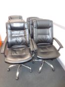Six black leather effect swivel office chairs (Thi