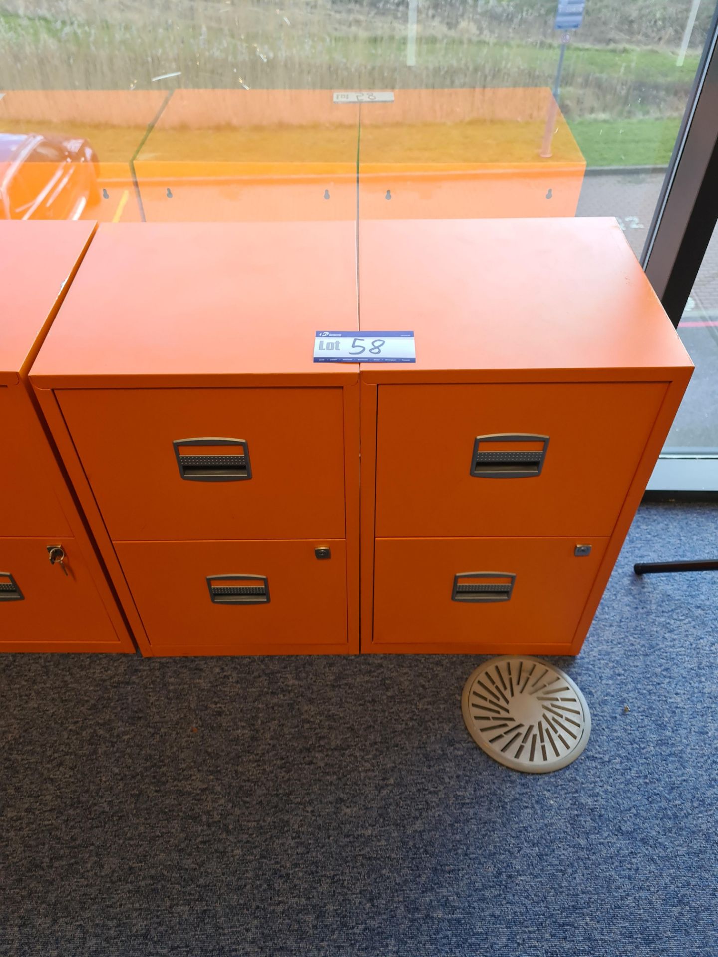 Two Orange 2 Drawer Metal Desk Cabinets (Located a