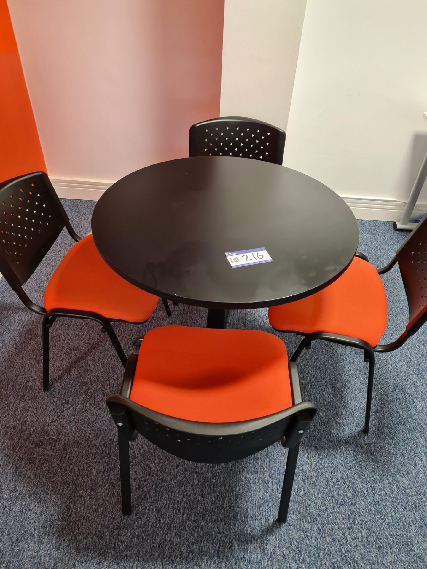 Circular Table with four Orange Fabric Stacking Si