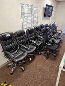 Nine Black Leather Swivel Armchairs and One Fabric