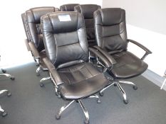 Six black leather effect swivel office chairs (Thi