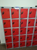 Four Sets of Six Red/Grey Steel Personnel Lockers