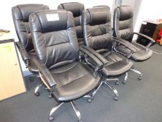 Six black leather effect swivel office chairs (Thi