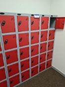 Five Sets of Six Red/Grey Steel Personnel Lockers