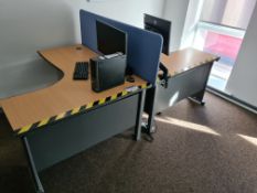 Two Curved Wooden Top Metal Framed Desks and Black