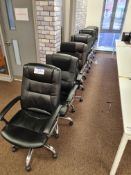 Nine Black Leather Swivel Armchairs and One Black