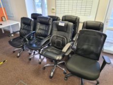 Ten Black Leather Swivel Armchairs and 1 Black Fab