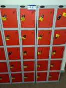 Four Sets of Six Red/Grey Steel Personnel Lockers