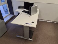 Curved White Metal Framed Desk and White Metal Fra