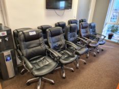 Eight Black Leather Swivel Armchairs and One Fabri