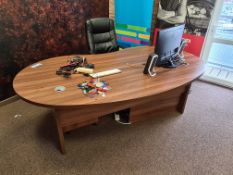 Oval Dark Oak Desk with built in 3 Drawer Pedestal