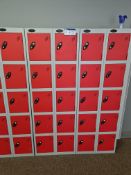 Four Sets of Six Red/Grey Steel Personnel Lockers