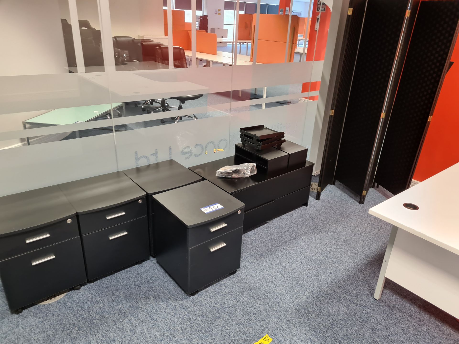 Quantity of various black office furniture, includ