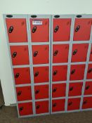 Four Sets of Six Red/Grey Steel Personnel Lockers