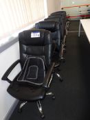 Six black leather effect swivel office chairs (Thi