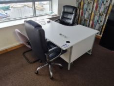 Curved White Metal Framed Desk, 2 Black Leather Sw