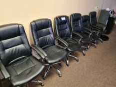 Six Black Leather Swivel Armchairs and Two Black F