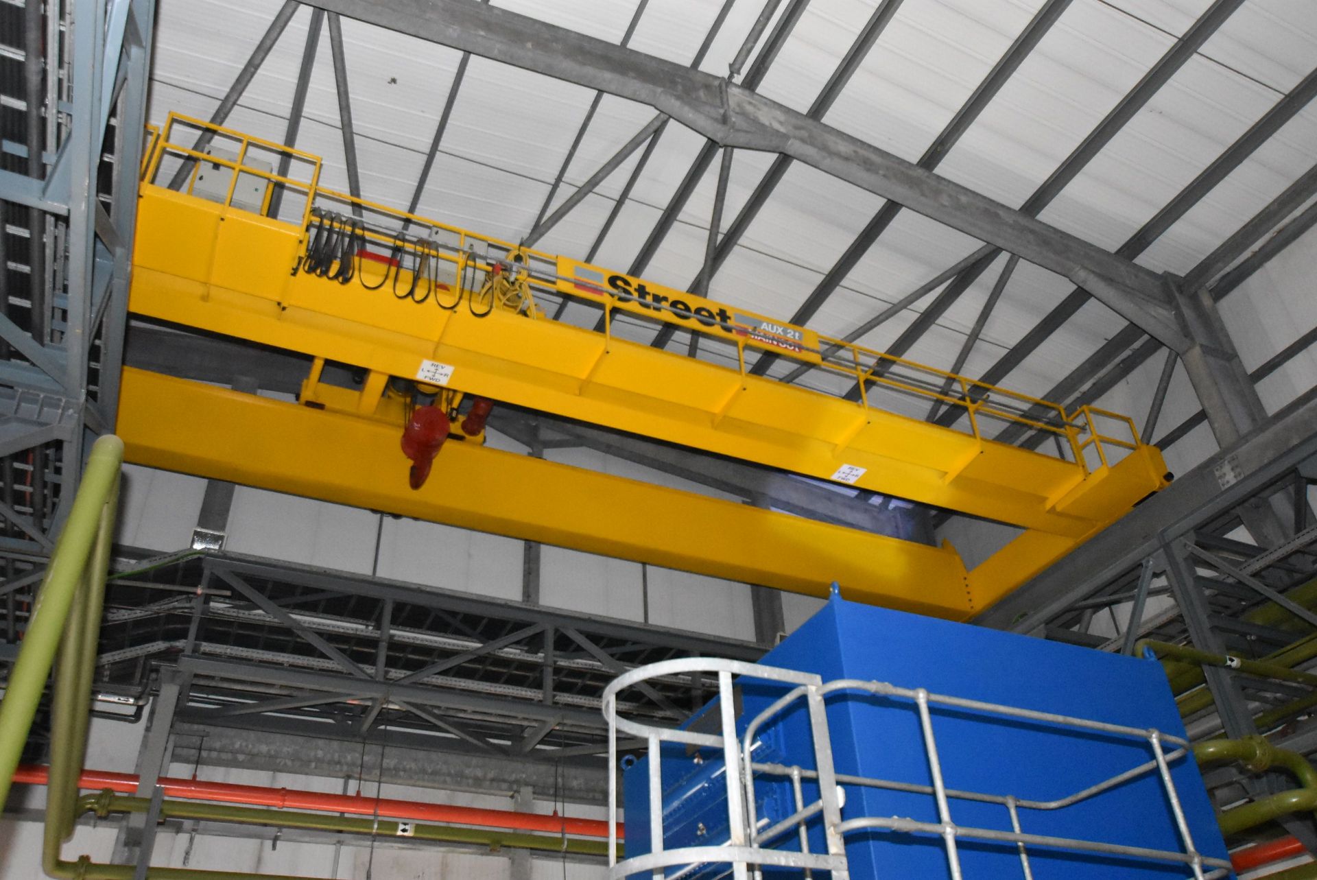 Street 30 tonne cap. TWIN GIRDER TRAVELLING OVERHEAD CRANE, approx. 12m span, fitted 2 tonne cap.