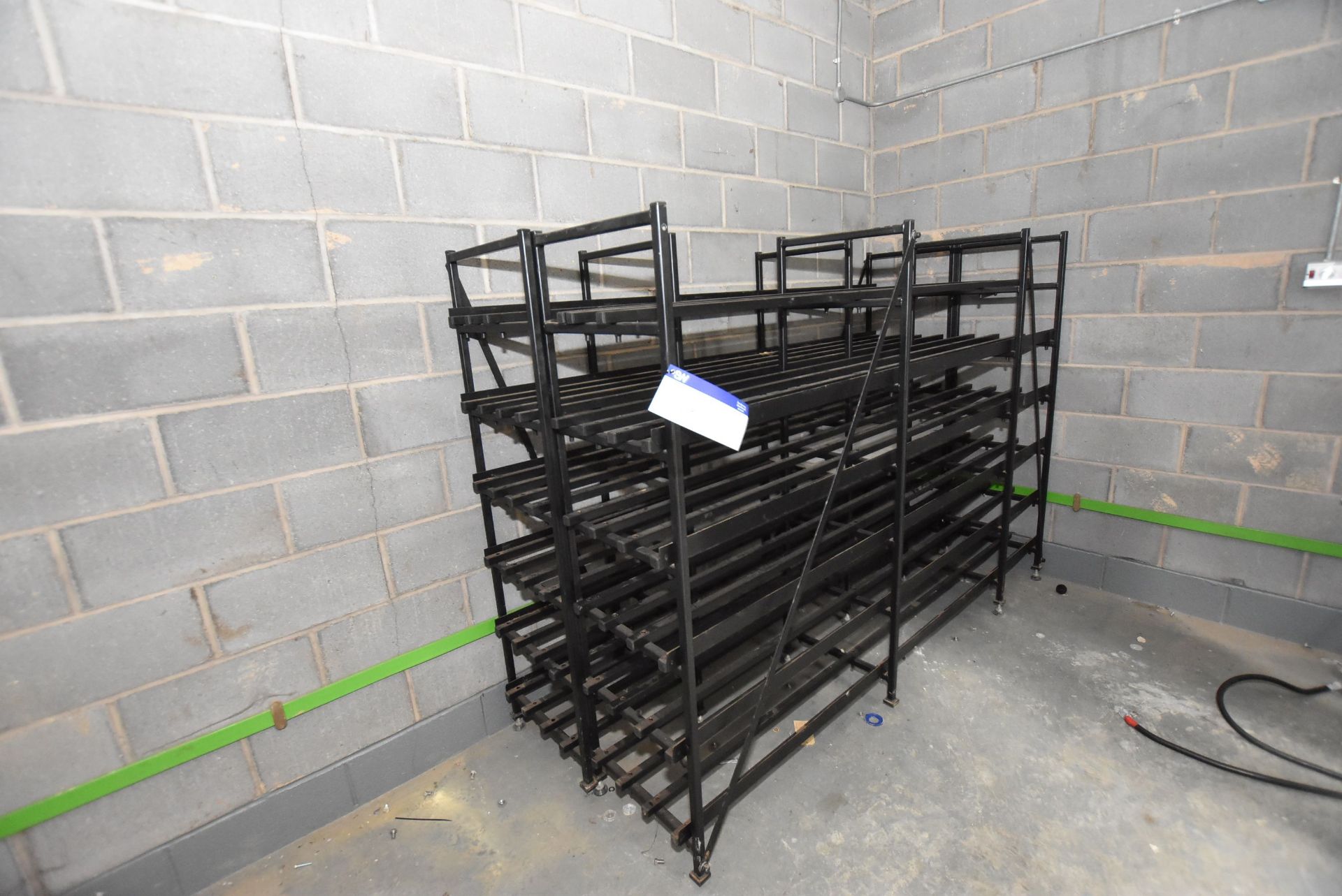 Two Multi-Tier Steel Framed Battery Charging Racks, each approx. 2.4m x 490mm x 1.7m high (There