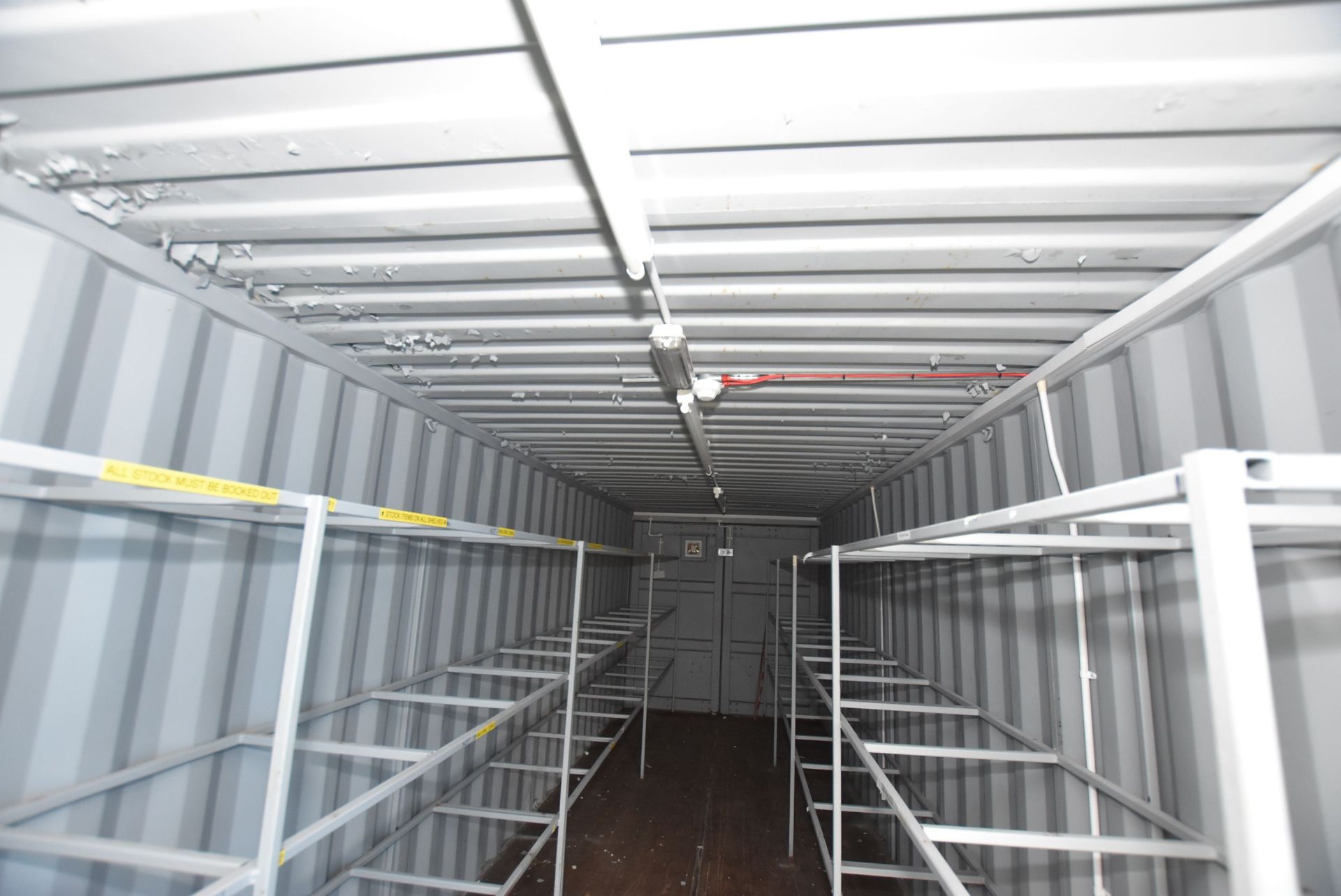 Steel Cargo Container (former Stores), 12m long, with steel racking throughout (upper container – - Image 5 of 7