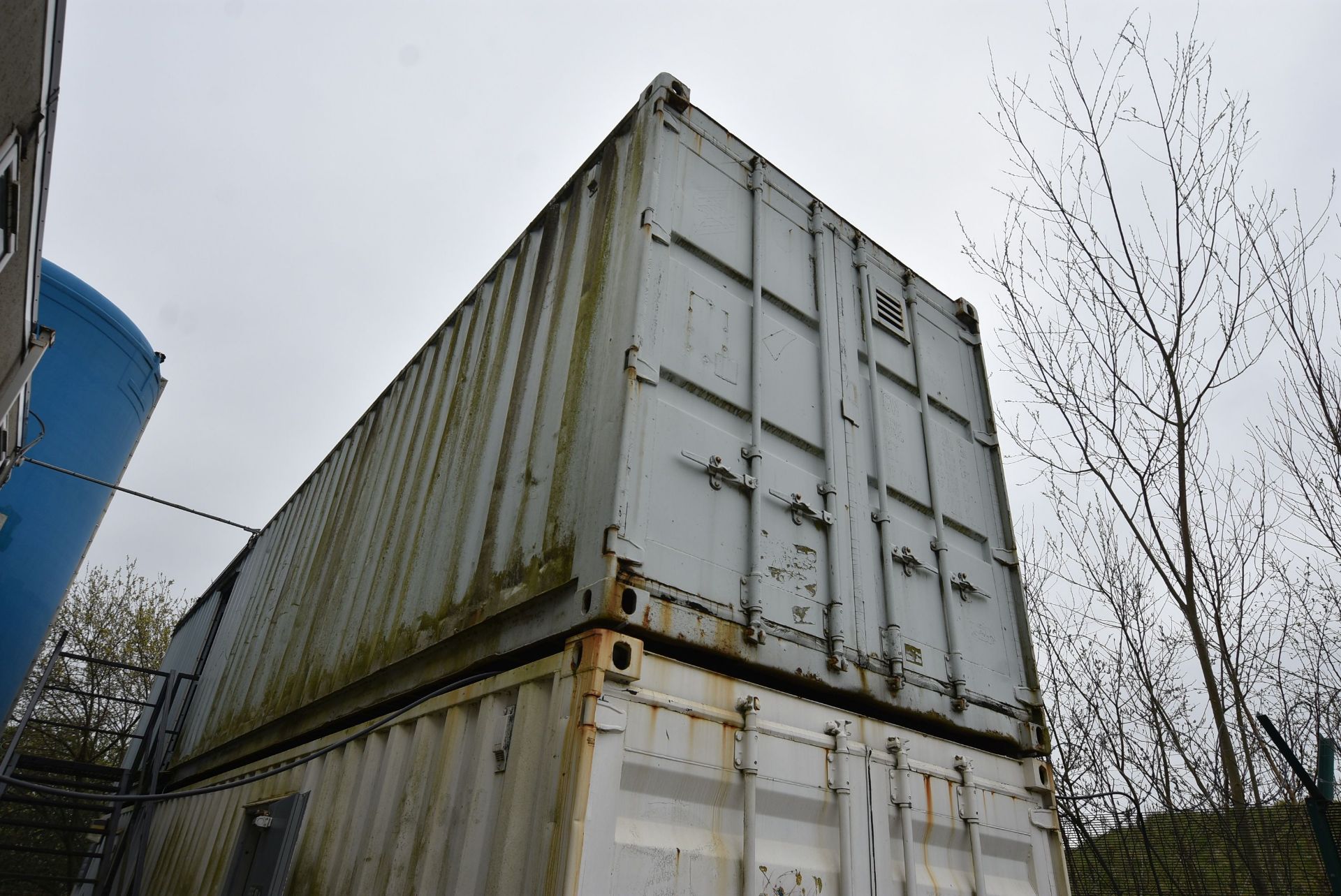 Steel Cargo Container (former Stores), 12m long, with steel racking throughout (upper container –