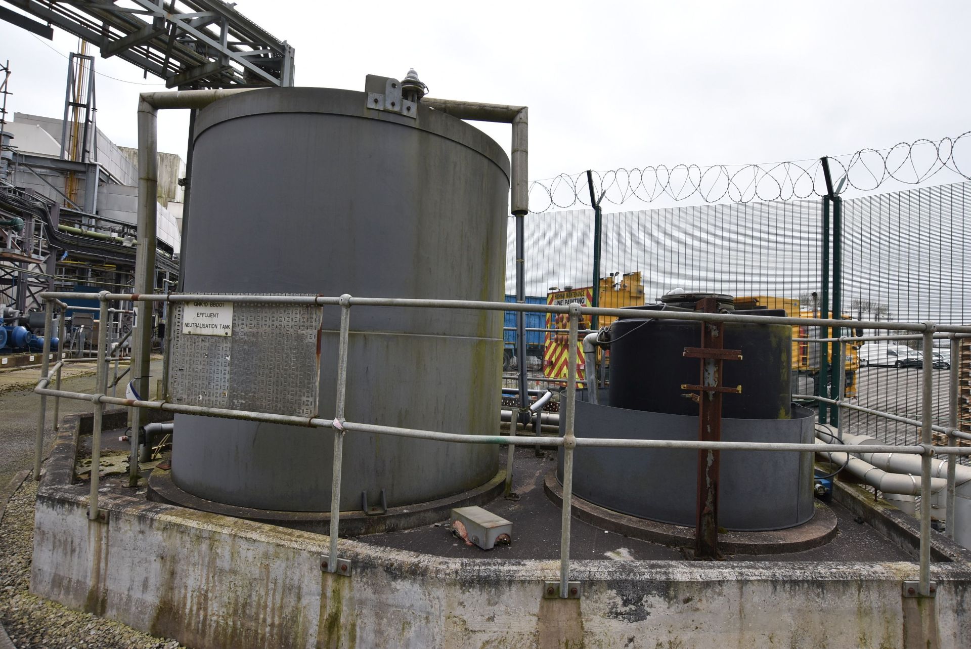 EFFLUENT NEUTRALISATION TANKS & EQUIPMENT, on concrete plinth (There will be a removal/ loading