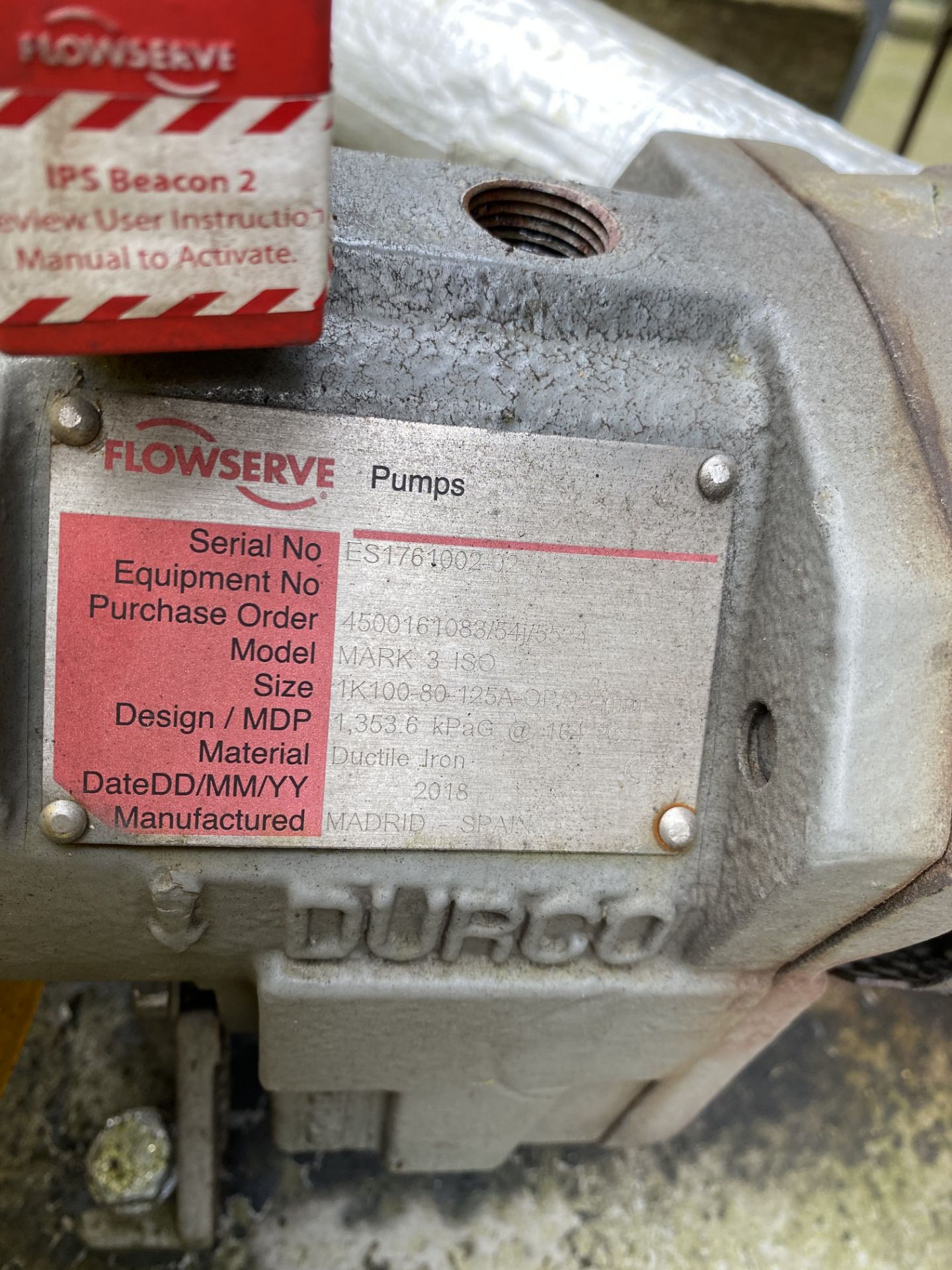 Durko Mark3 ISO 1K100-80-125A-OP/92mm Pump, serial no. ES1761002-02, year of manufacture 2018, - Image 4 of 4