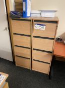 Two Light Oak Veneered Four Drawer Filing Cabinets