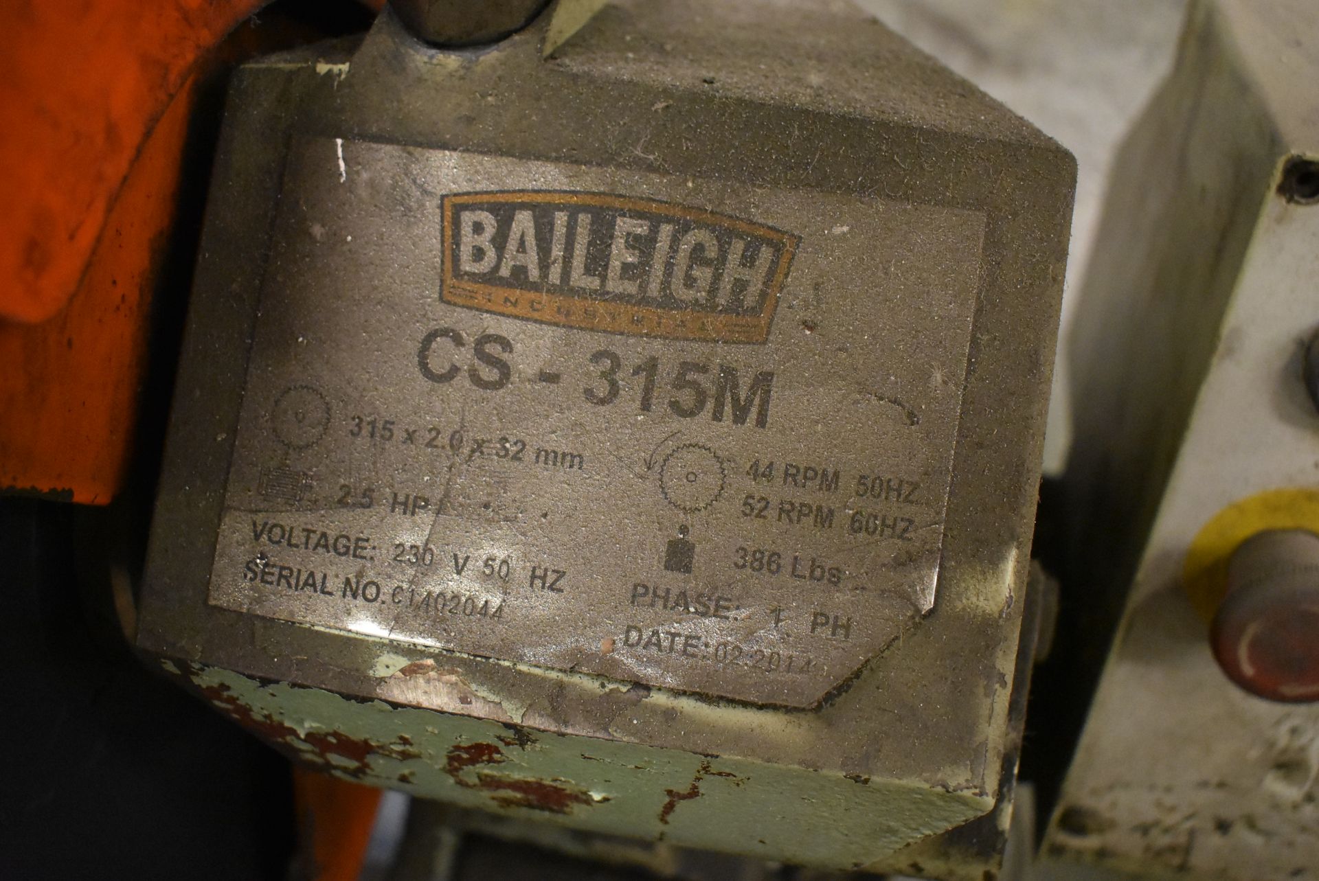 Baileigh CS-315M Electric Cut-off Saw, serial no. - Image 5 of 5