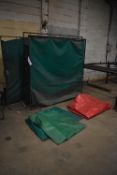 Four Welding Screens, with tarpaulins on floor