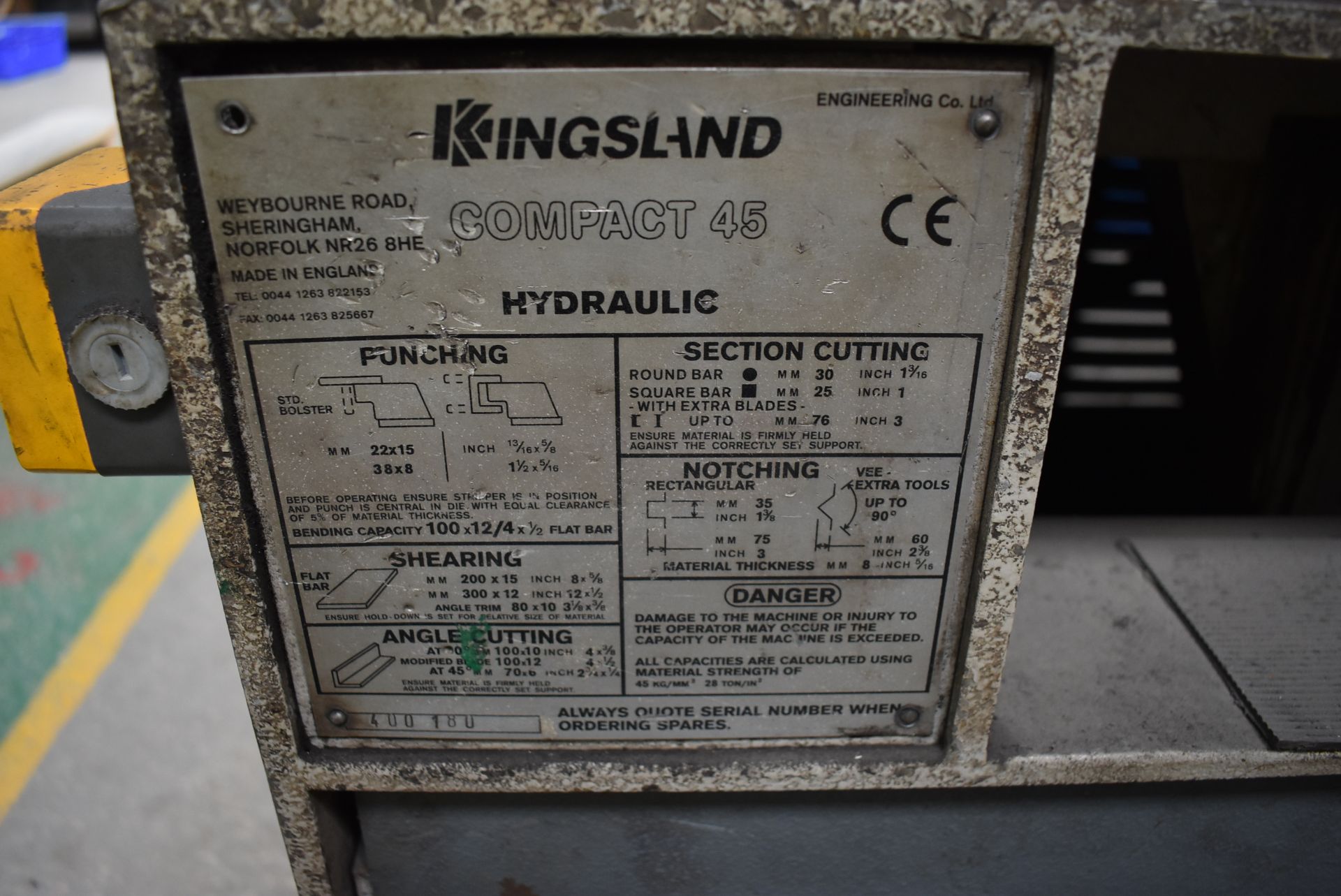Kingsland COMPACT 45 HYDRAULIC METALWORKER, serial - Image 10 of 10
