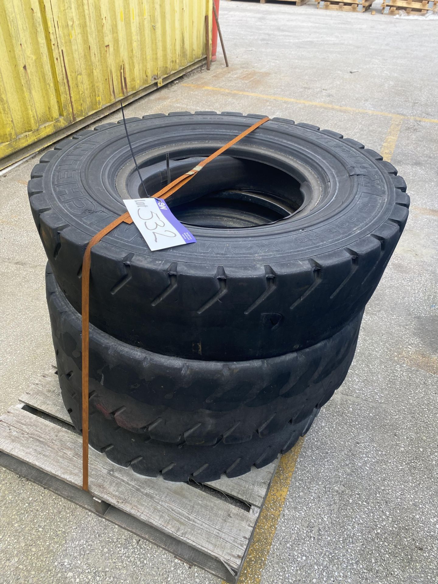 Three 10.00 R 20 Tyres, as set out in stack