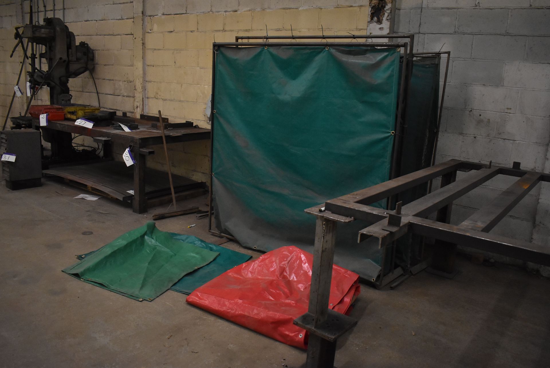 Four Welding Screens, with tarpaulins on floor - Image 2 of 2