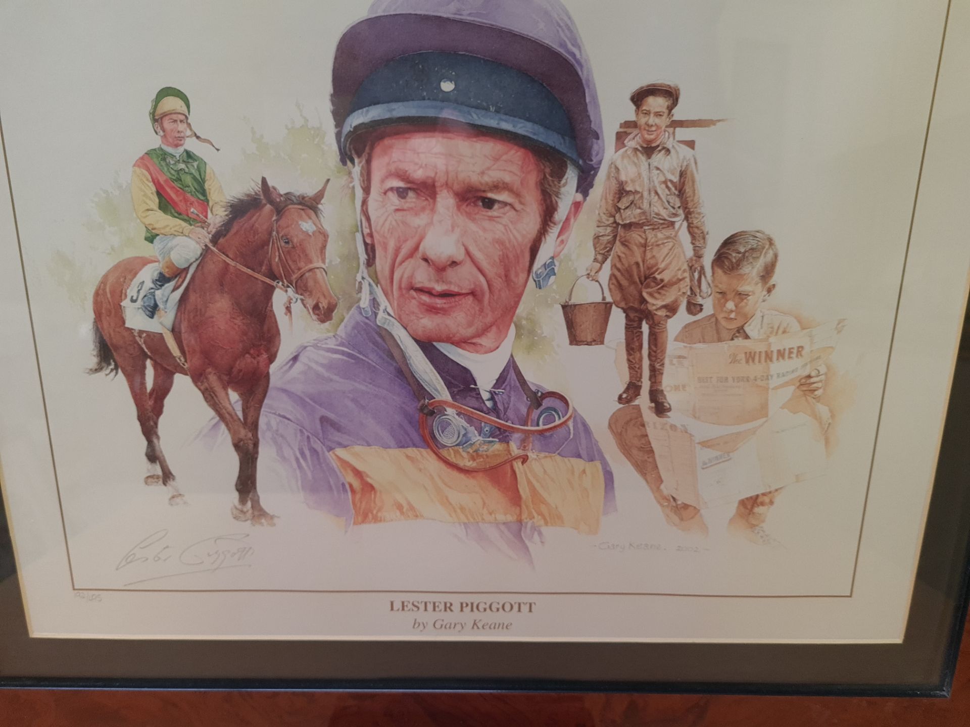 Signed Framed Limited Edition Print of Lester Piggott (192/495) by Gary Keane, 58cm x 48cm - Image 2 of 4