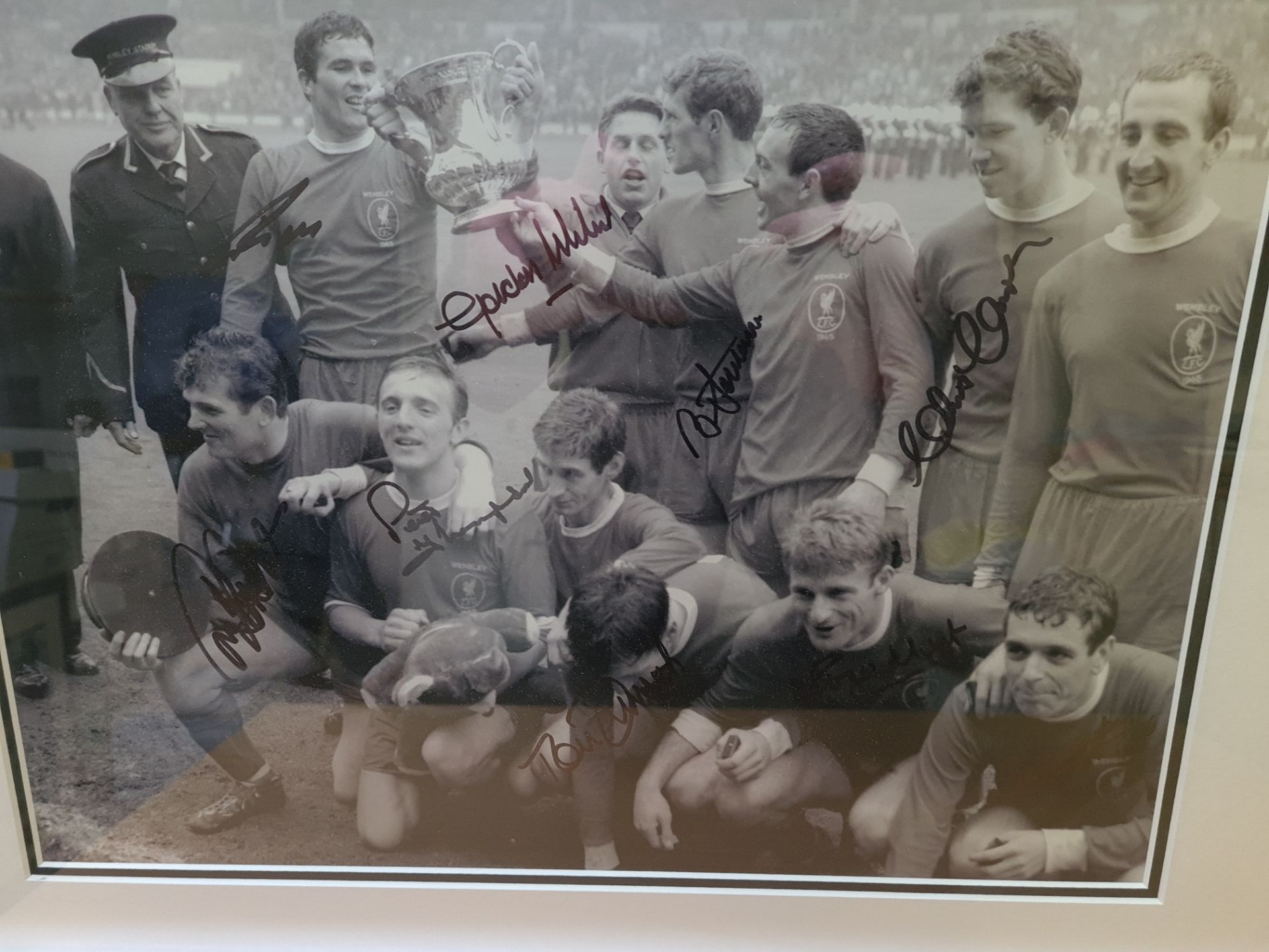 Signed Framed Photo & Match Programme - FA Cup Final 1965 Leeds v Liverpool (1-2 aet), 30" x 18.5" - Image 3 of 5