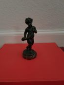 Bronze Cherub on Marble Base, 8" high