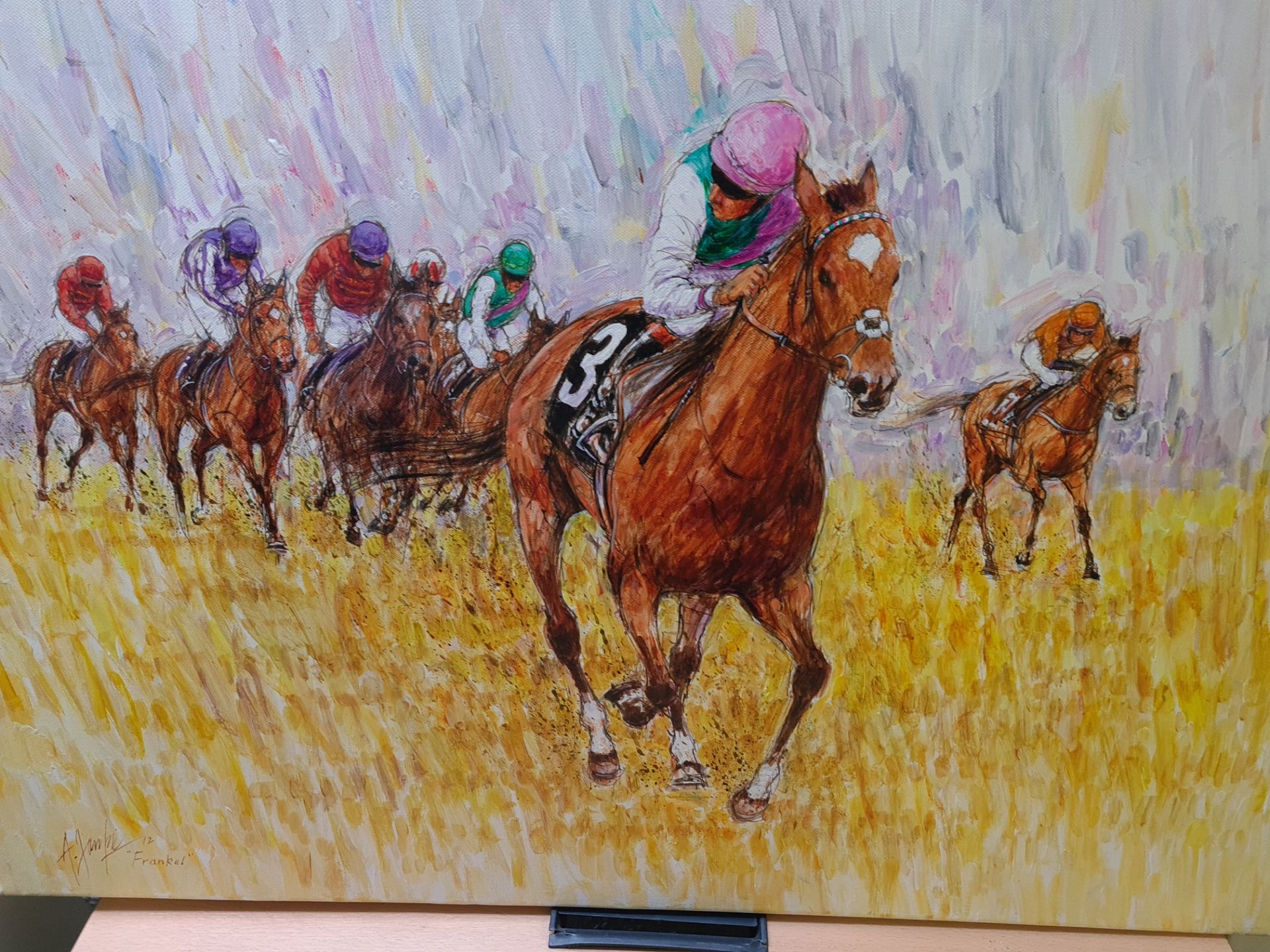 Signed Oil on Canvas Painting of Frankel, 24" x 36" - Image 2 of 3