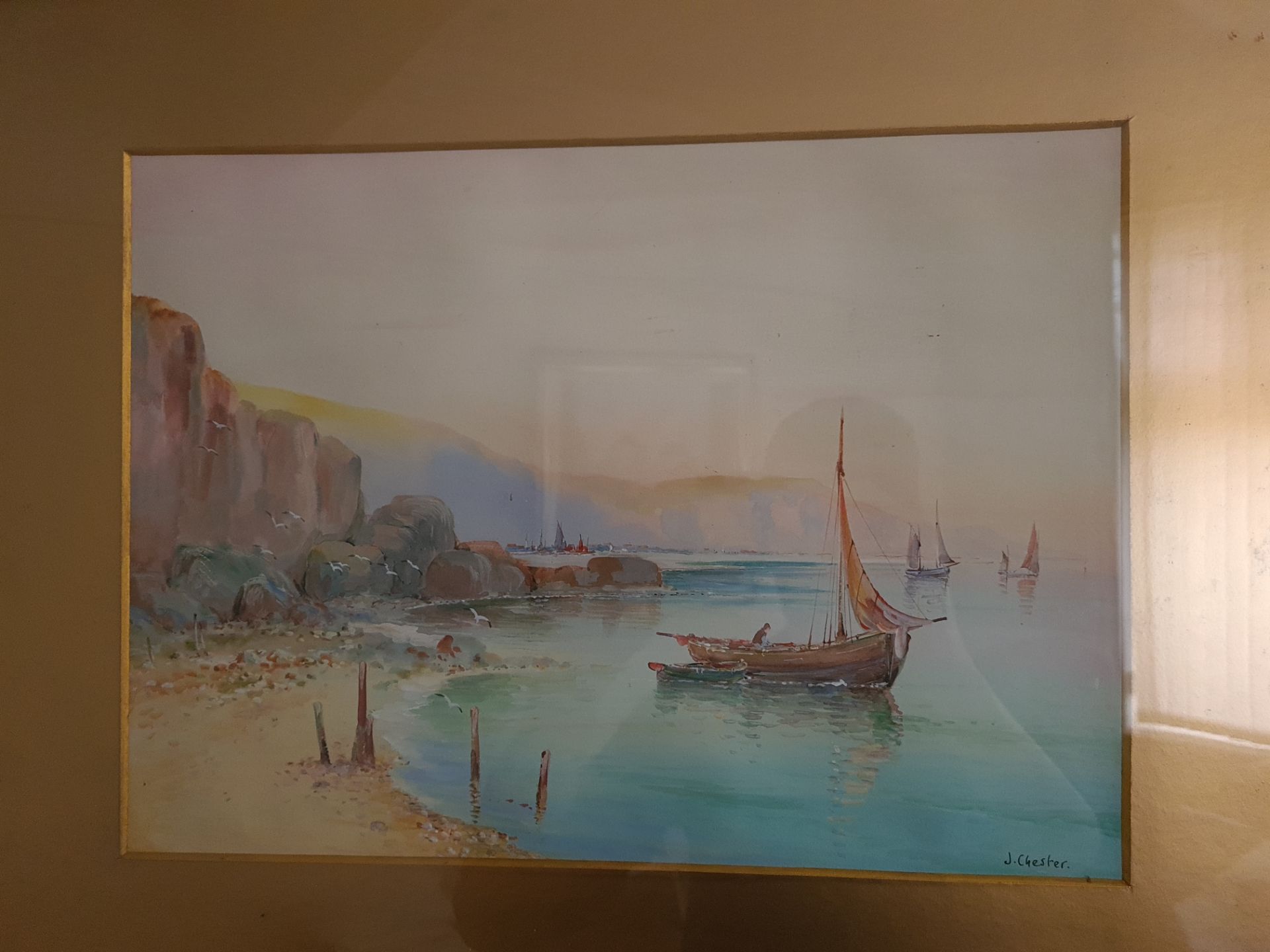 Signed Framed Watercolour Sailing Boat Scene by J chester, 55cm x 45cm - Image 2 of 3