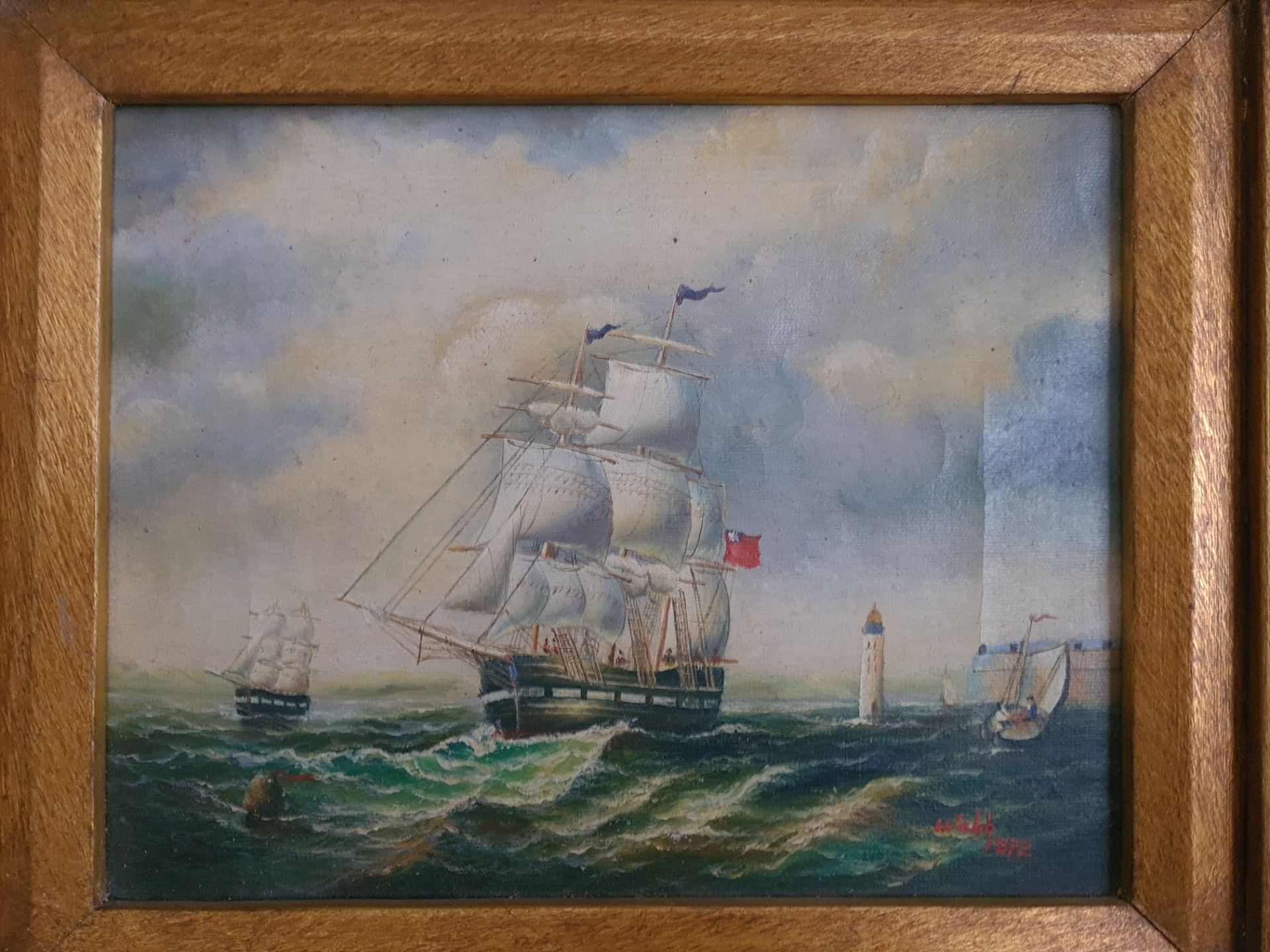 Signed Framed Oil on Canvas Nautical Scene by Webb (1876), 15" x 17.5" - Image 2 of 3