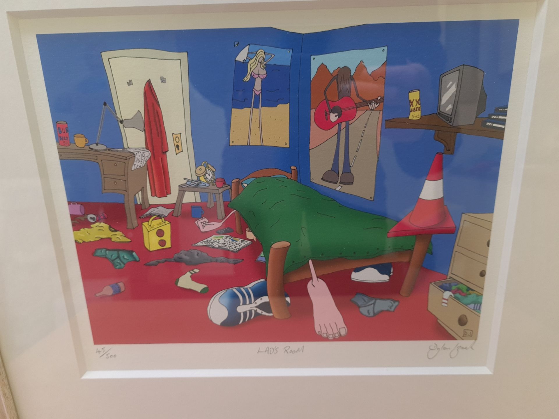 Signed and Titled Framed Limited Edition Print of 'The Lads Room' (45/500) signed by Dylan Izaak, - Image 2 of 5