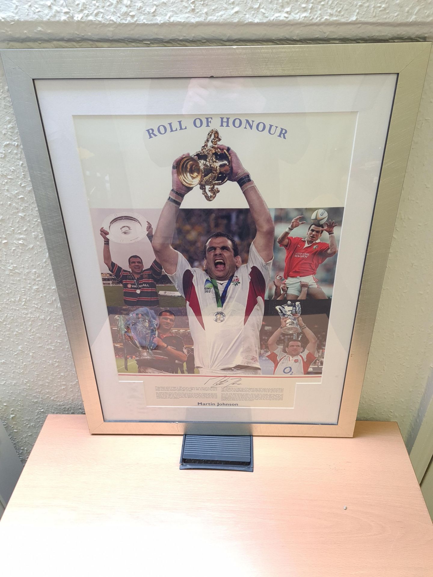 Signed and Titled Framed Photo of Martin Johnson 'Roll of Honour', signed by Martin Johnson with