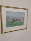 Signed and Titled Framed Original Watercolour on Canvas Painting of La Fleche, 1894 Ascot Gold