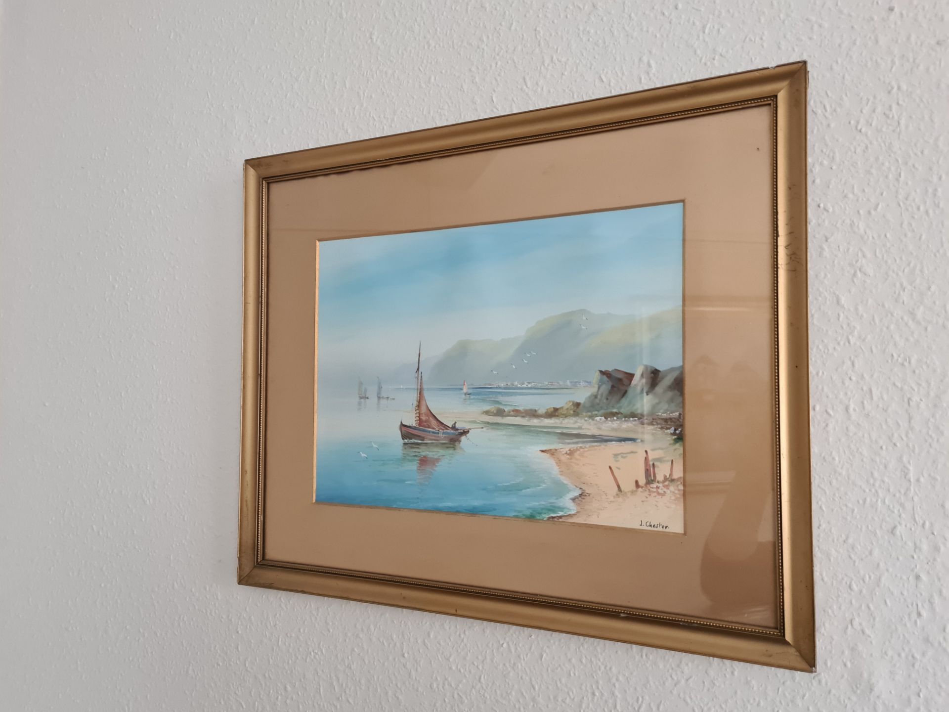 Signed Framed Watercolour Sailing Boat Scene by J chester, 55cm x 45cm