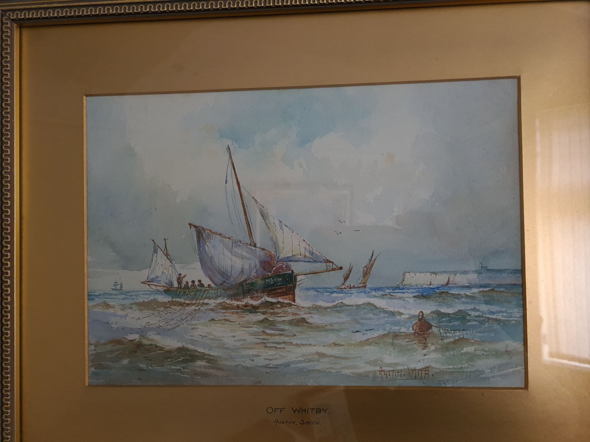 Signed and Titled Framed Watercolour 'Off Whitby' by Anton Smith, 37cm x 45cm - Image 2 of 4