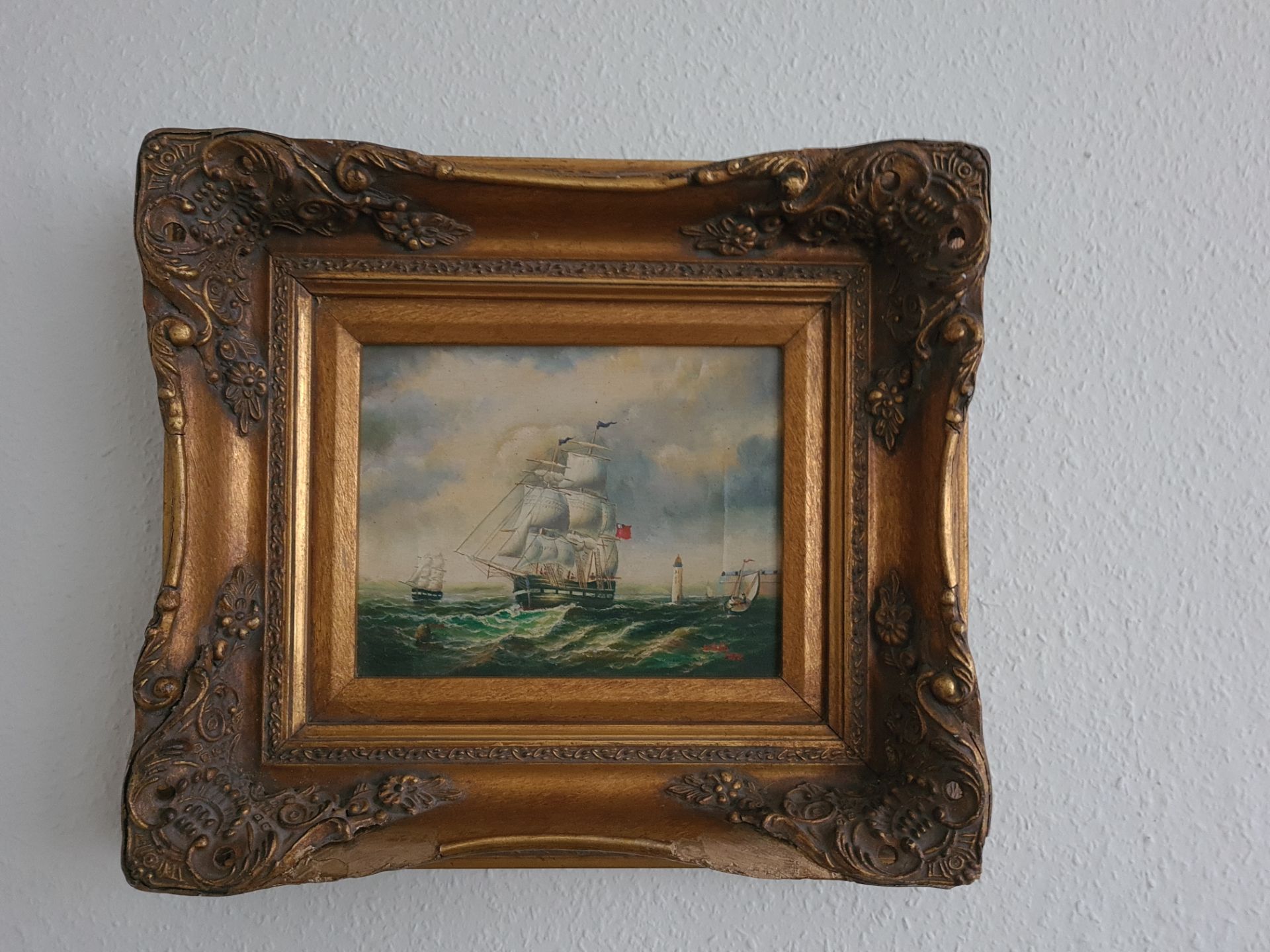 Signed Framed Oil on Canvas Nautical Scene by Webb (1876), 15" x 17.5"