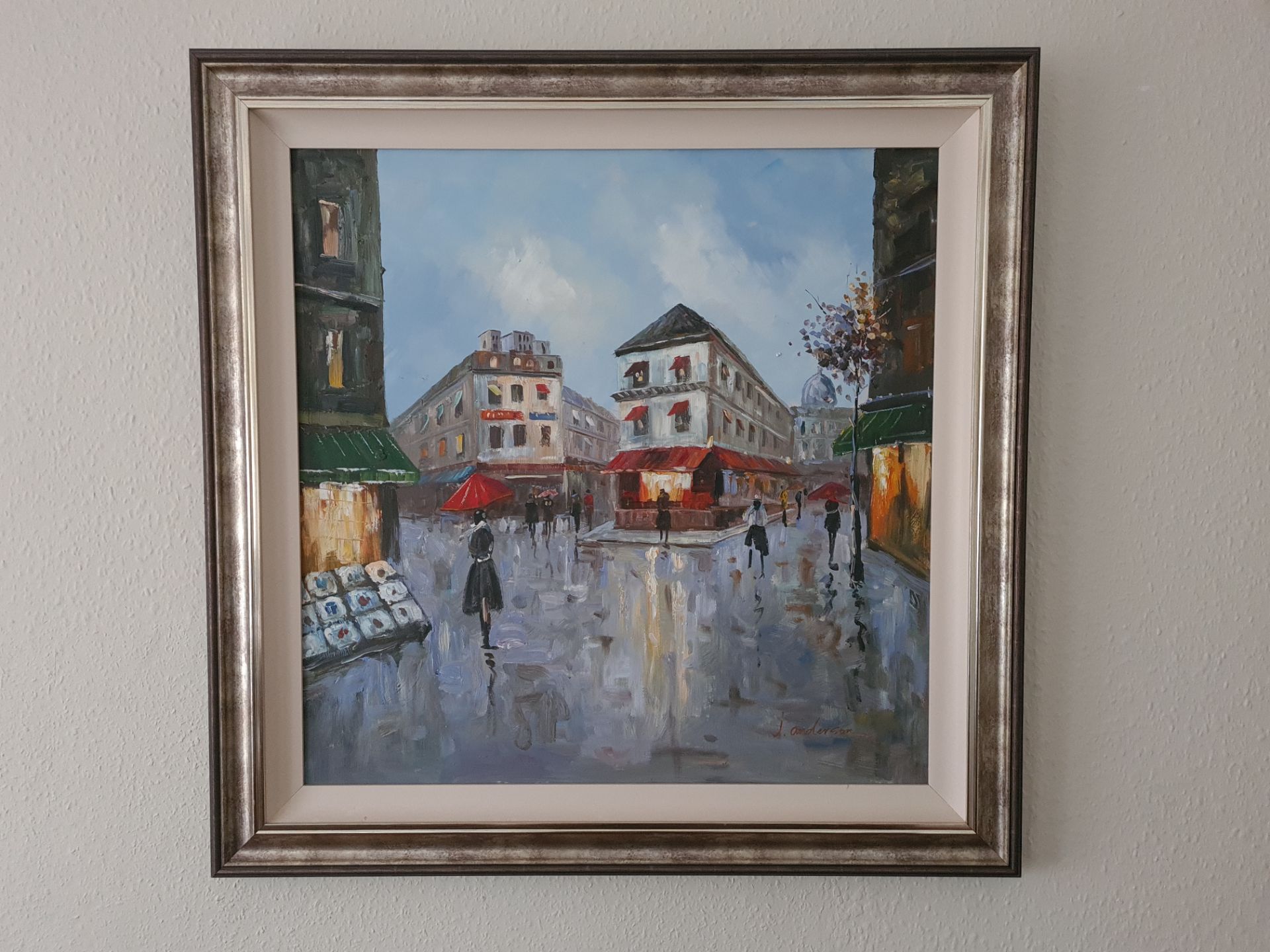 Signed Framed Oil on Canvas Painting of Parisien Street Scene by J Anderson (1827 - 1907), 94cm x