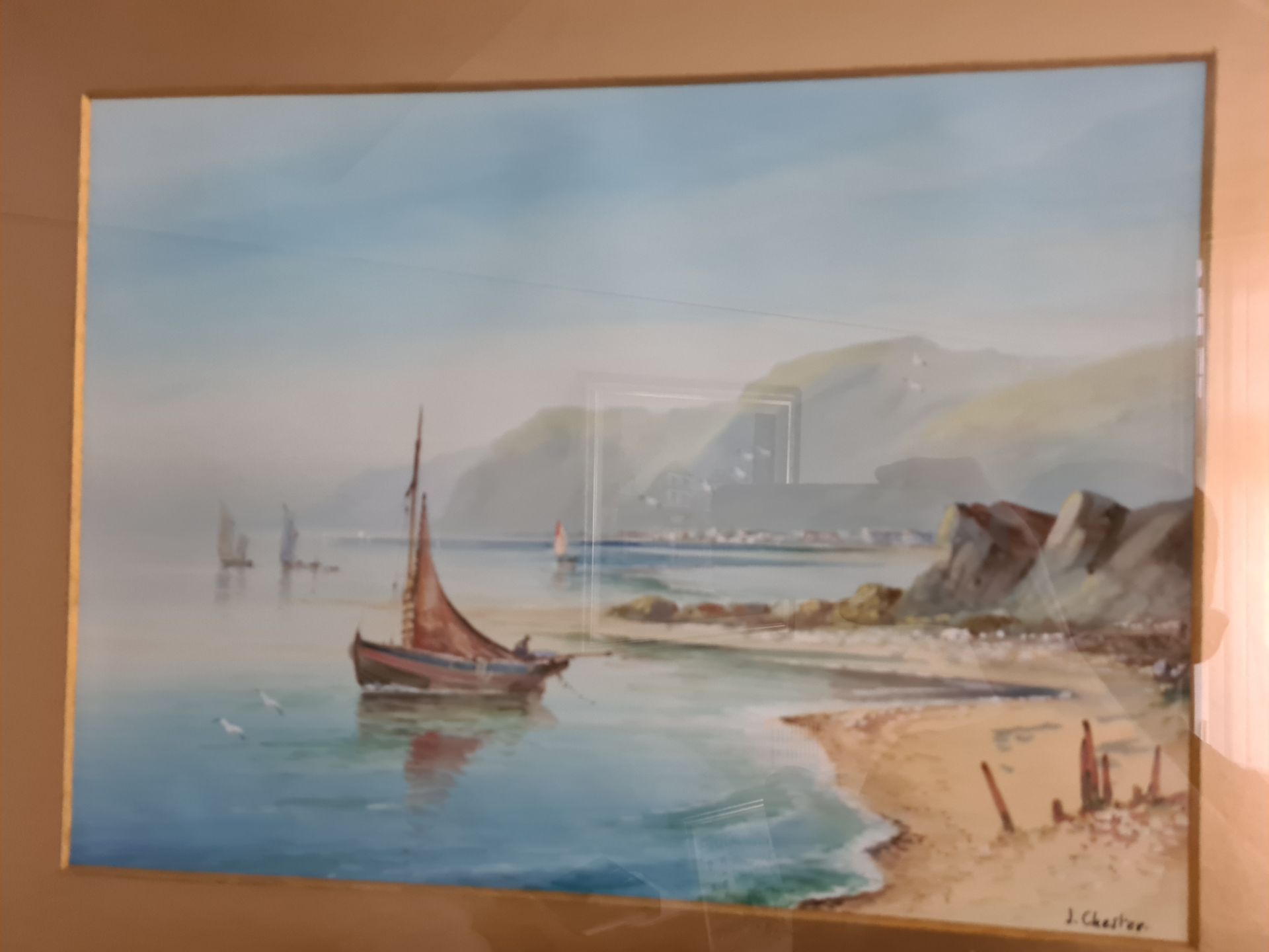 Signed Framed Watercolour Sailing Boat Scene by J chester, 55cm x 45cm - Image 2 of 3